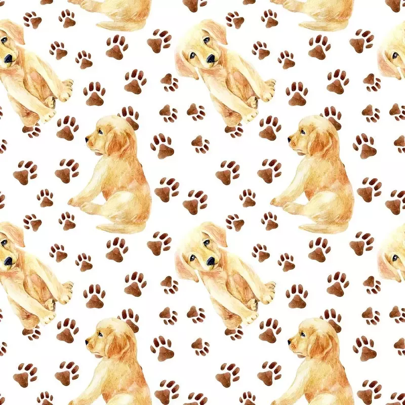 watercolor-labrador-retriever-puppy-paw-prints-fabric Watercolor Labrador Retriever Puppy & Paw Prints Fabric