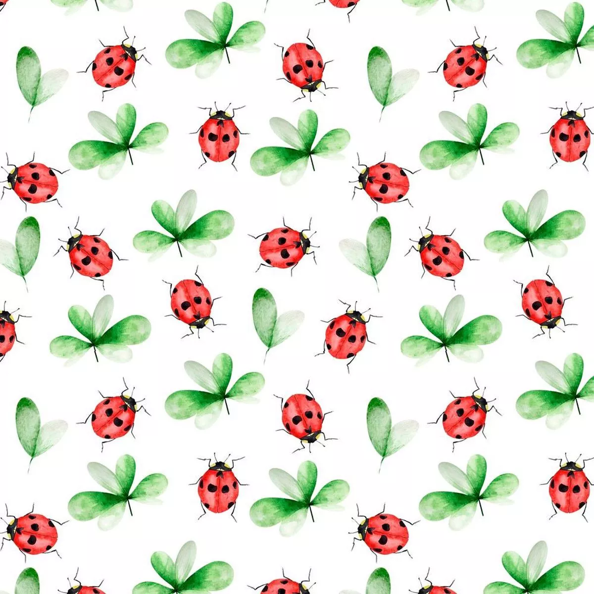 Watercolor Ladybugs & Clovers Fabric