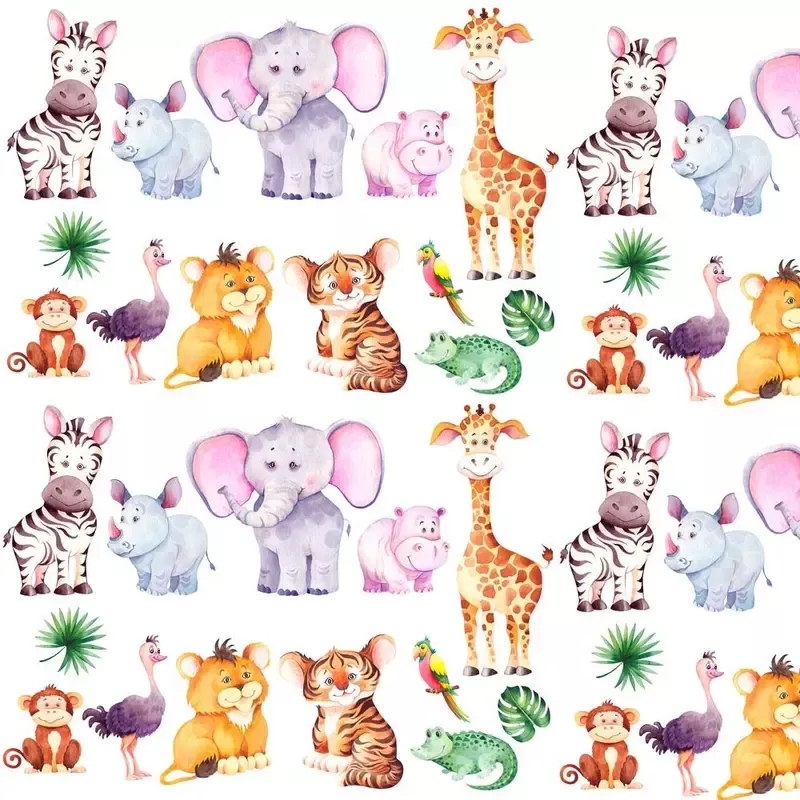 Watercolor Packed Safari Animals Fabric