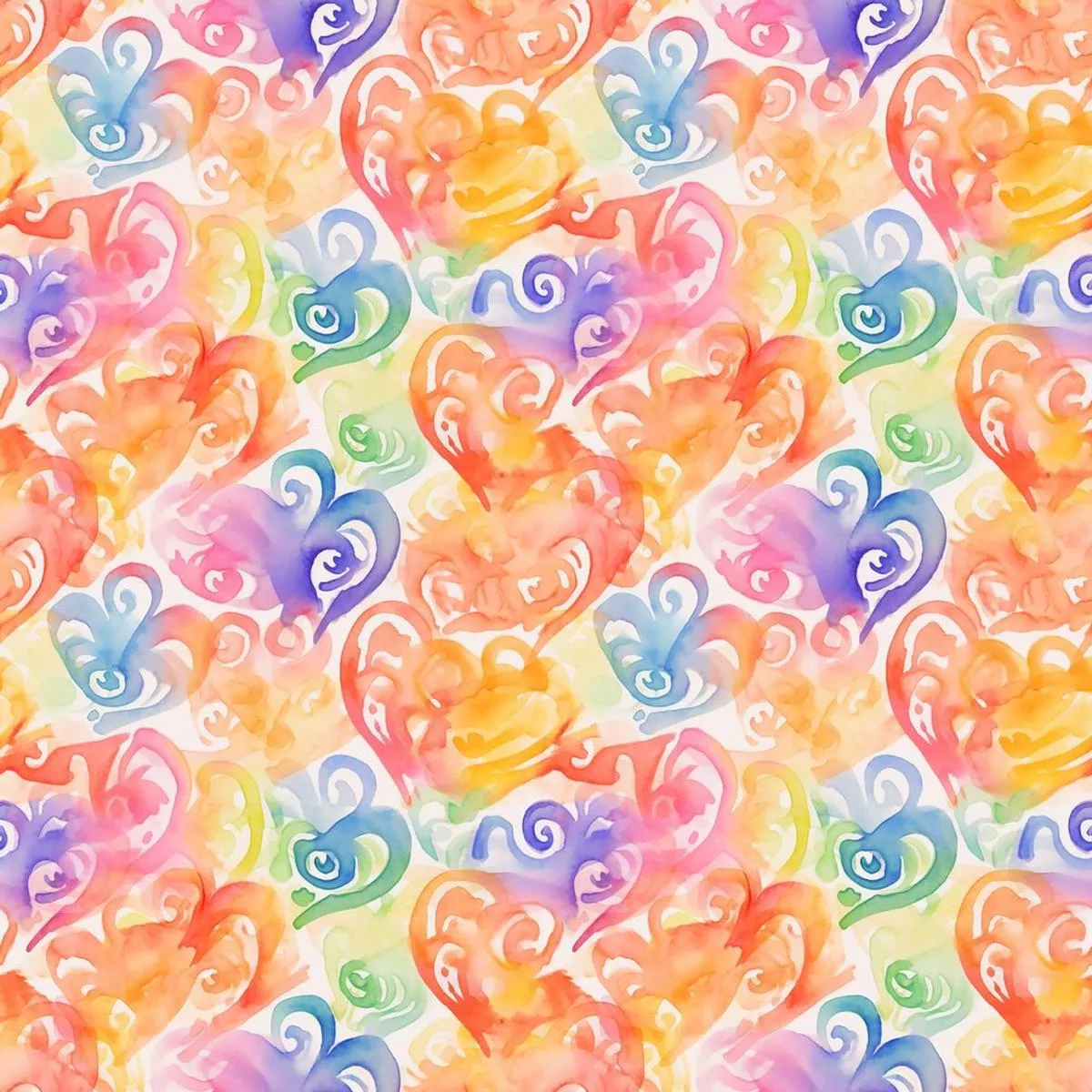 watercolor-rainbow-hearts-pattern-2-fabric Watercolor Rainbow Hearts Pattern #2 Fabric