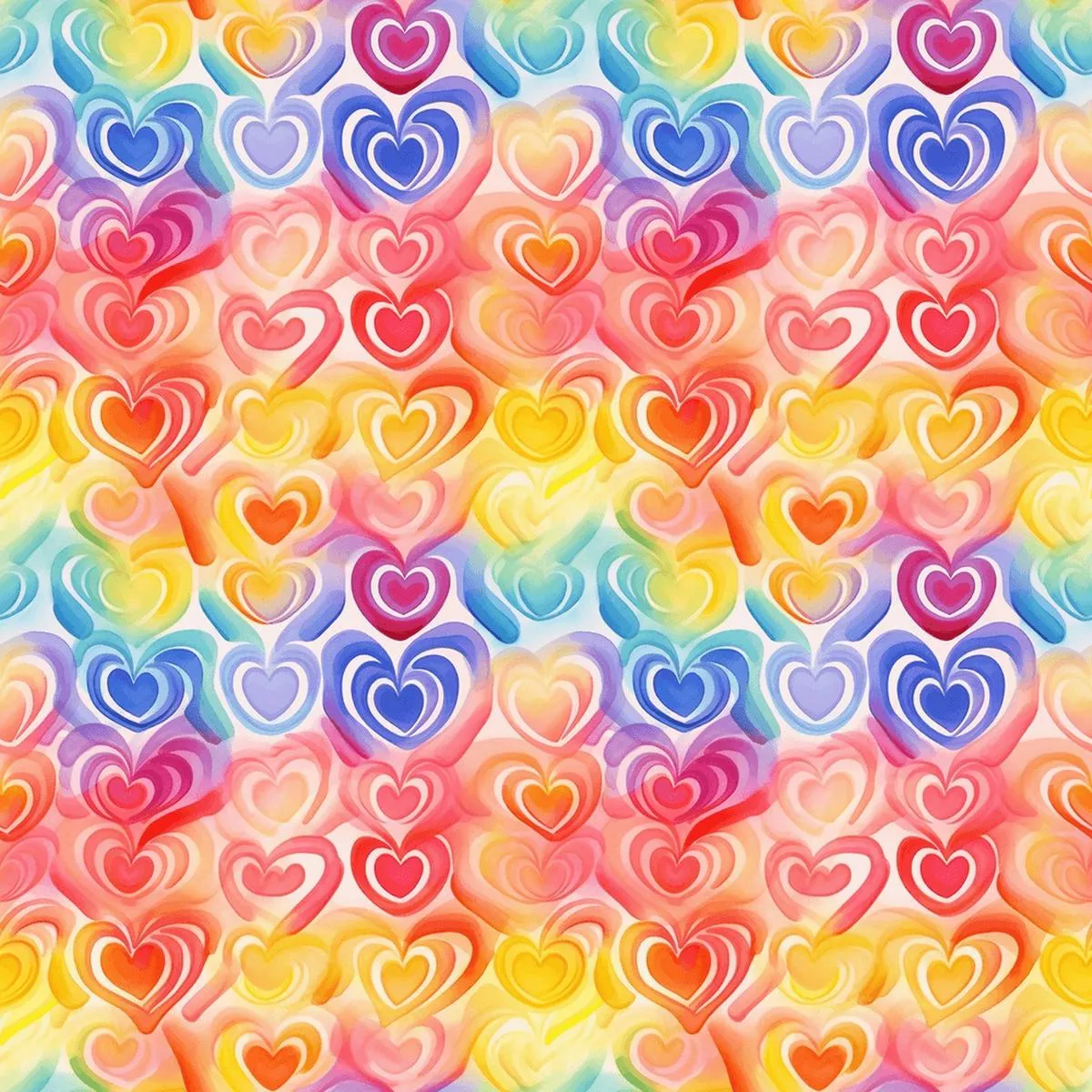 Watercolor Rainbow Hearts Pattern #3 Fabric