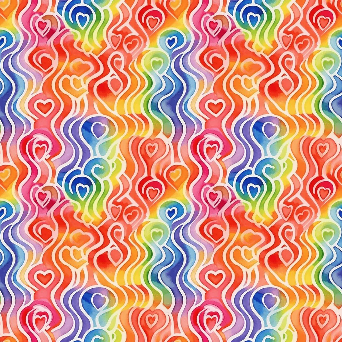 Watercolor Rainbow Hearts Pattern #5 Fabric