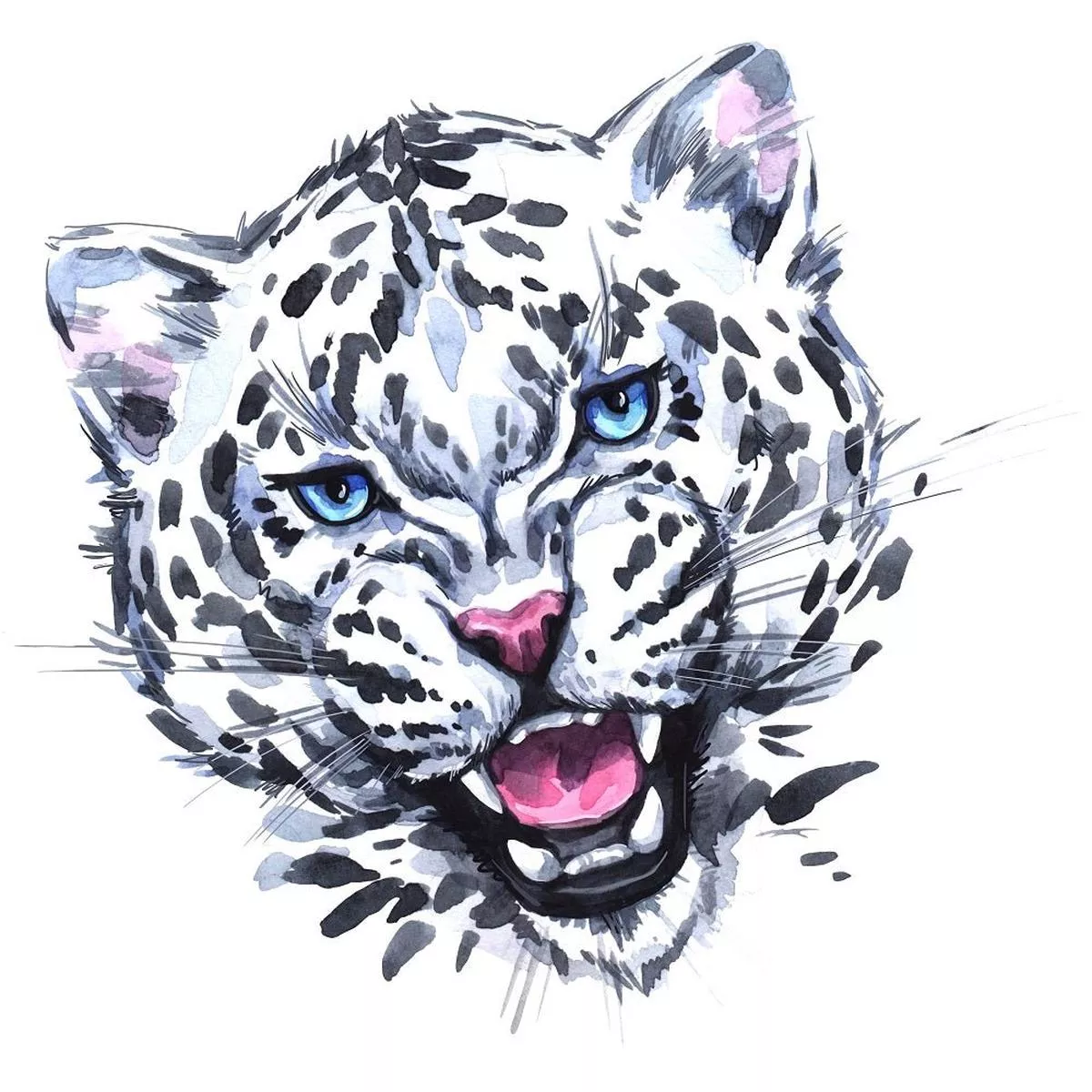 watercolor-roaring-leopard-fabric-panel Watercolor Roaring Leopard Fabric Panel