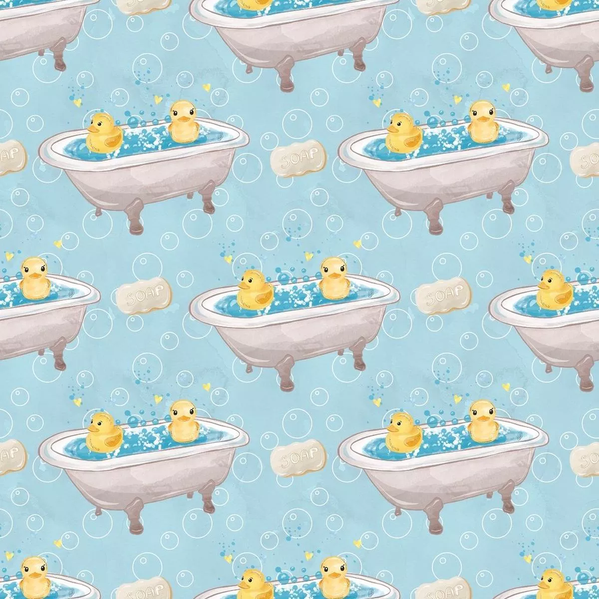 watercolor-rubber-ducks-6-on-bubbles-fabric-blue Watercolor Rubber Ducks 6 on Bubbles Fabric – Blue