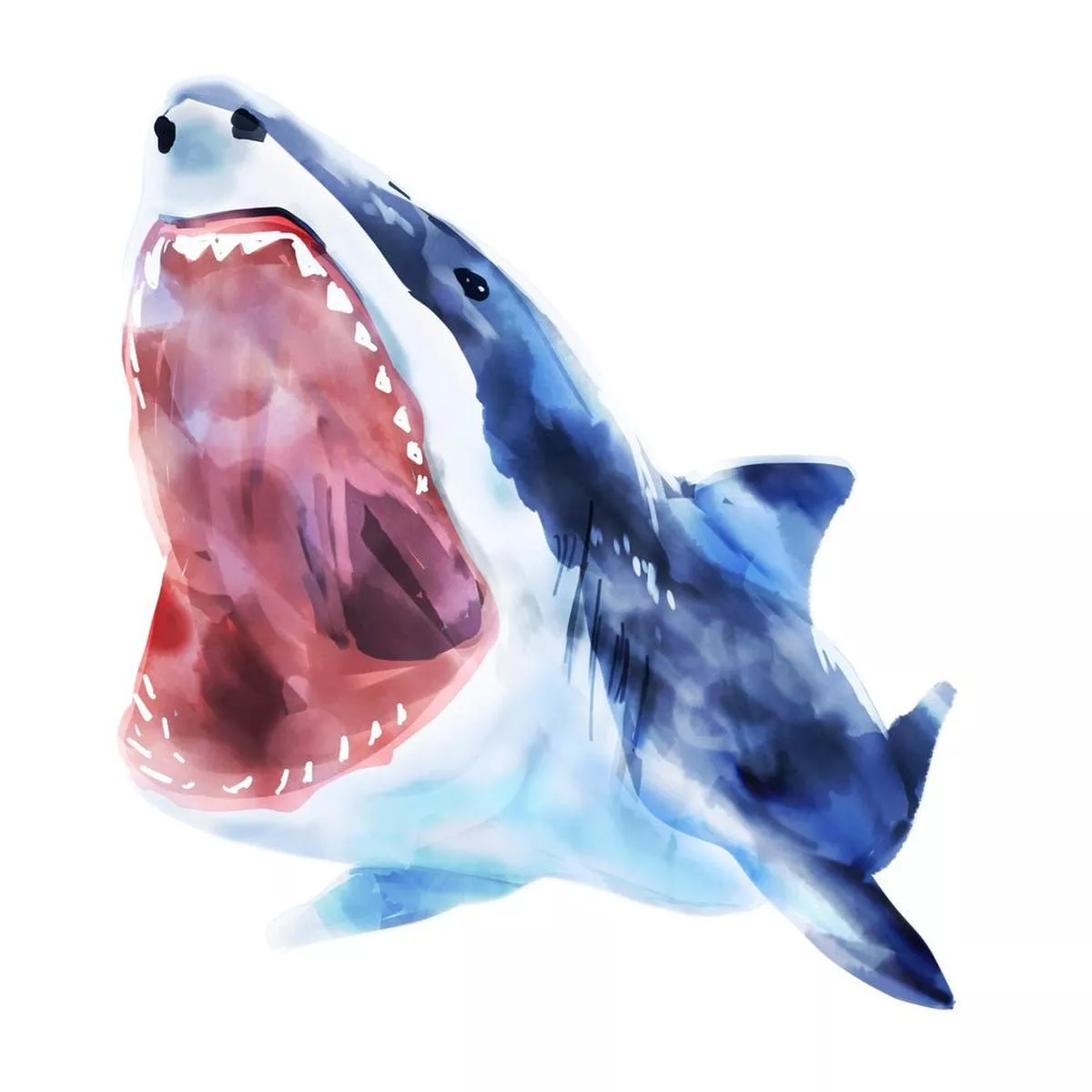 watercolor-shark-attack-fabric-panel Watercolor Shark Attack Fabric Panel