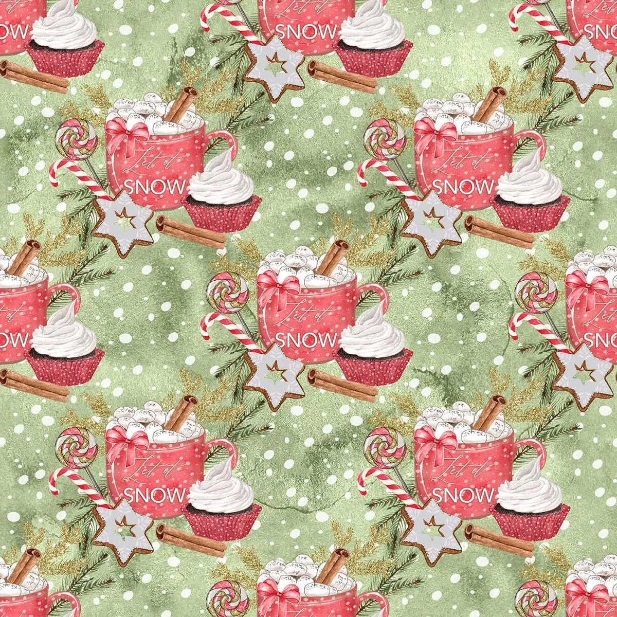 watercolor-sweet-christmas-pattern-9-fabric Watercolor Sweet Christmas Pattern #9 Fabric