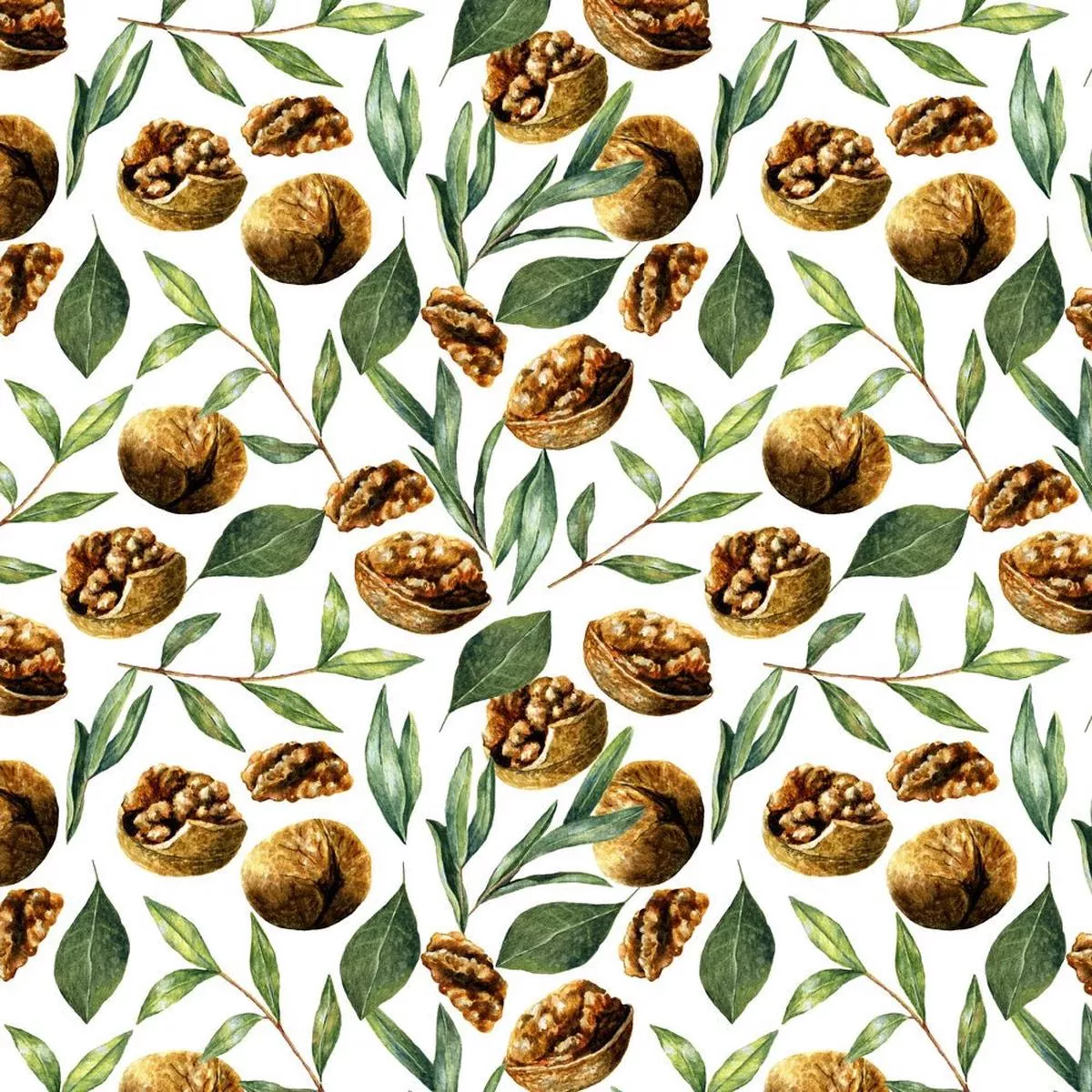 Watercolor Walnuts & Greenery Fabric