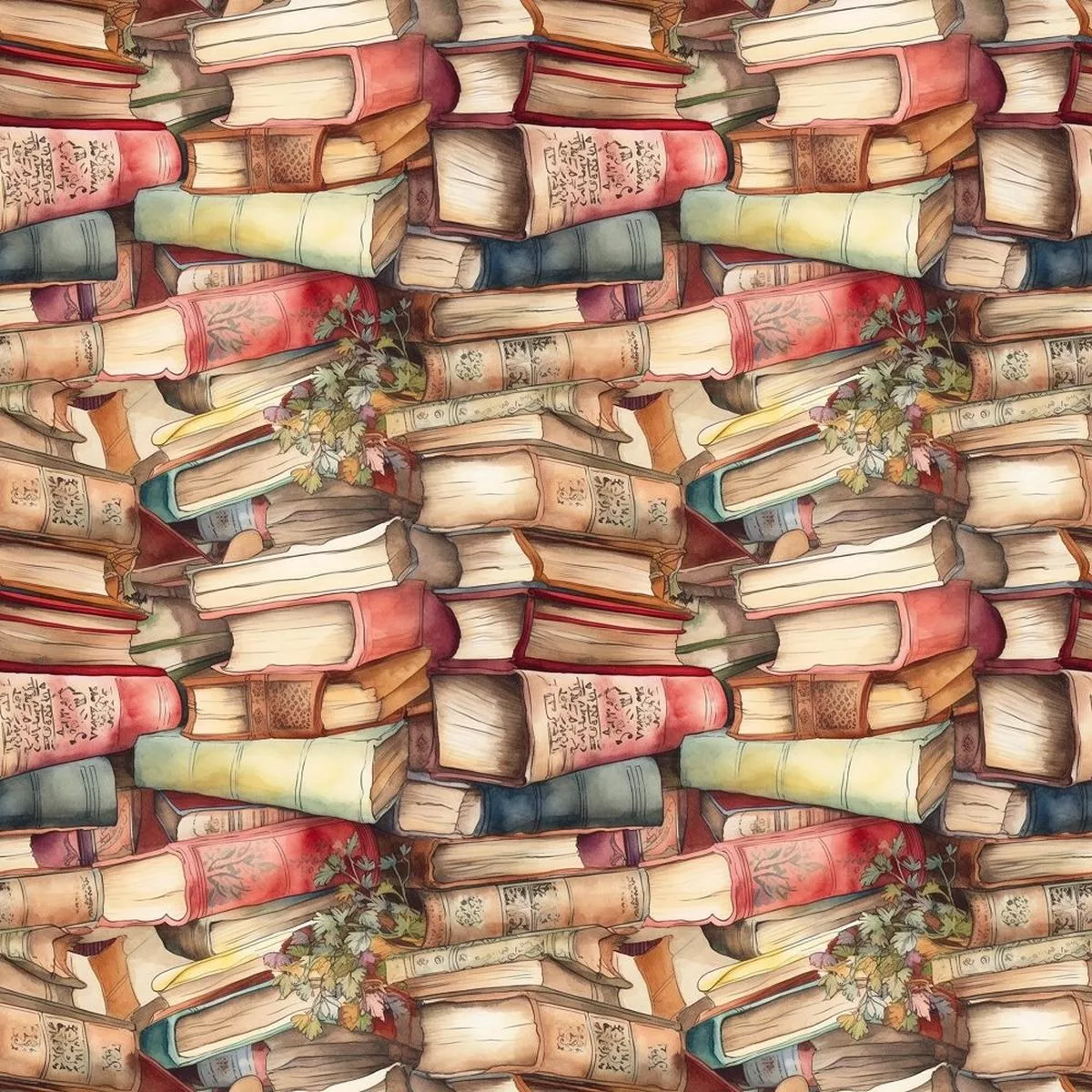 whimsical-messy-stacked-books-3-fabric Whimsical Messy Stacked Books #3 Fabric