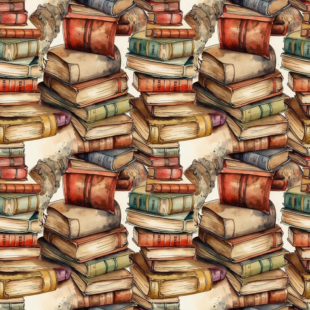 whimsical-messy-stacked-books-5-fabric Whimsical Messy Stacked Books #5 Fabric