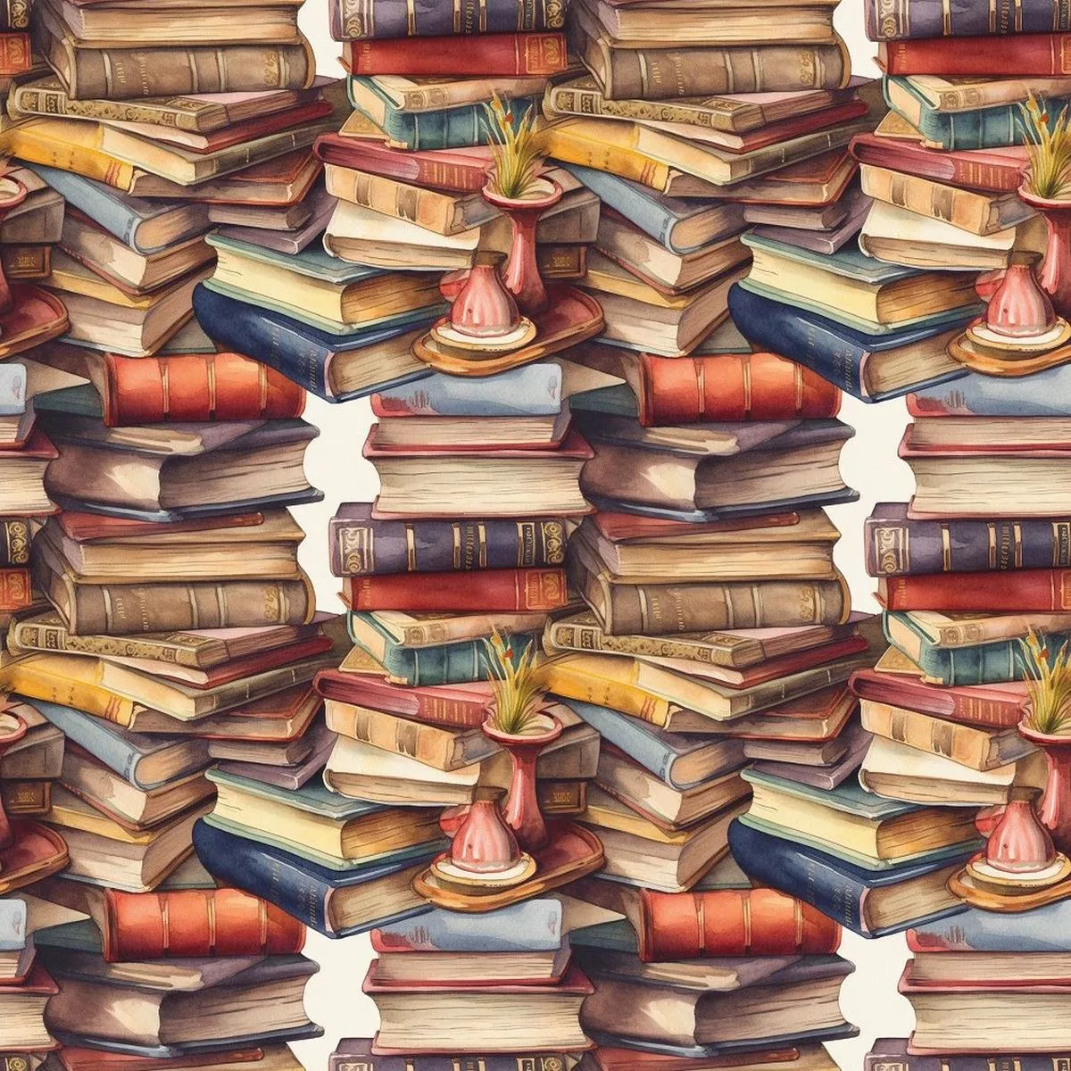 whimsical-messy-stacked-books-6-fabric Whimsical Messy Stacked Books #6 Fabric