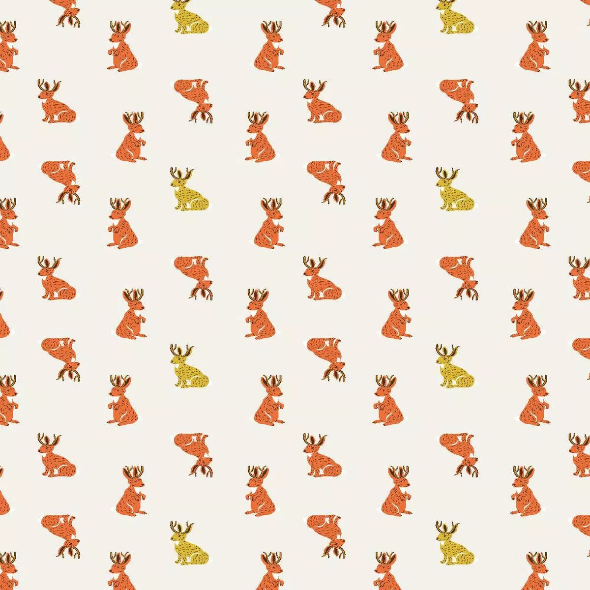Whimsy And Lore Jack-A-Lope By Vincent Desjardins For RJR Fabrics Ecru / Rust