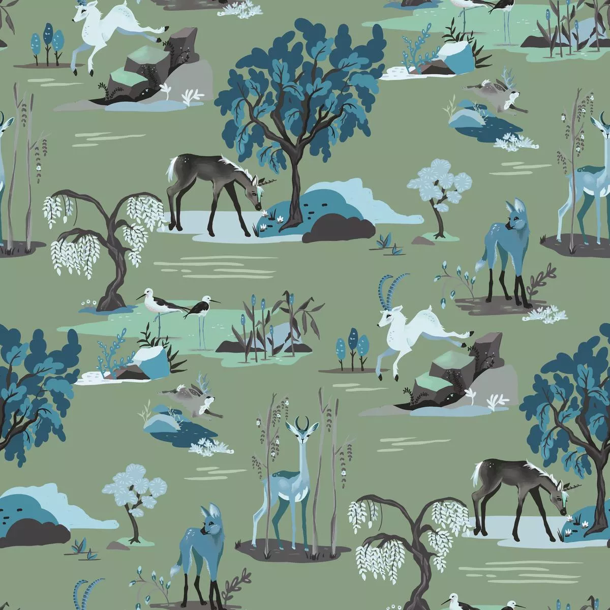 whiskey-ginger-animals-green-fabric Whiskey Ginger Animals Green Fabric