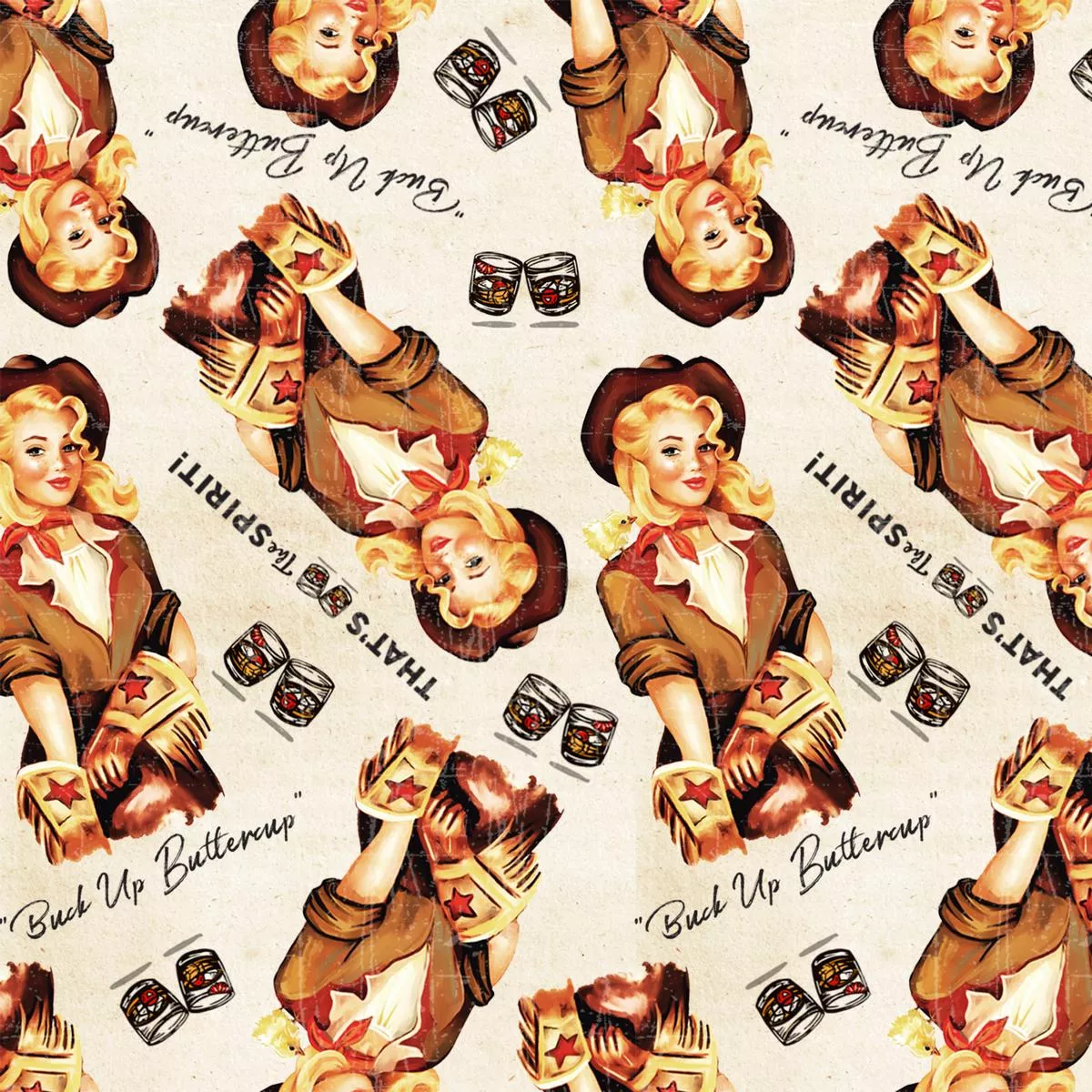 whiskey-ginger-vintage-beer-babe-fabric Whiskey Ginger Vintage Beer Babe Fabric