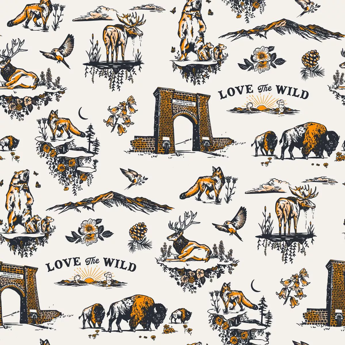 whiskey-ginger-yellowstone-wildlife-rustic-fabric Whiskey Ginger Yellowstone Wildlife Rustic Fabric