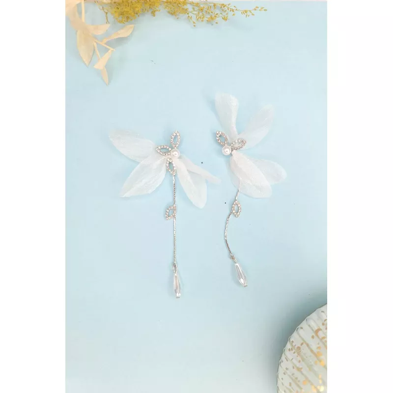 White Butterfly Blossom Drop Earrings