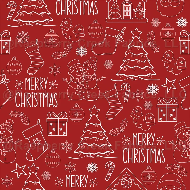 White Christmas Outlines on Fire Brick Red – small