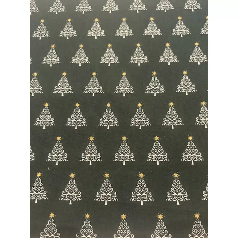 white-christmas-trees-on-dark-green-cotton White Christmas Trees on Dark Green Cotton
