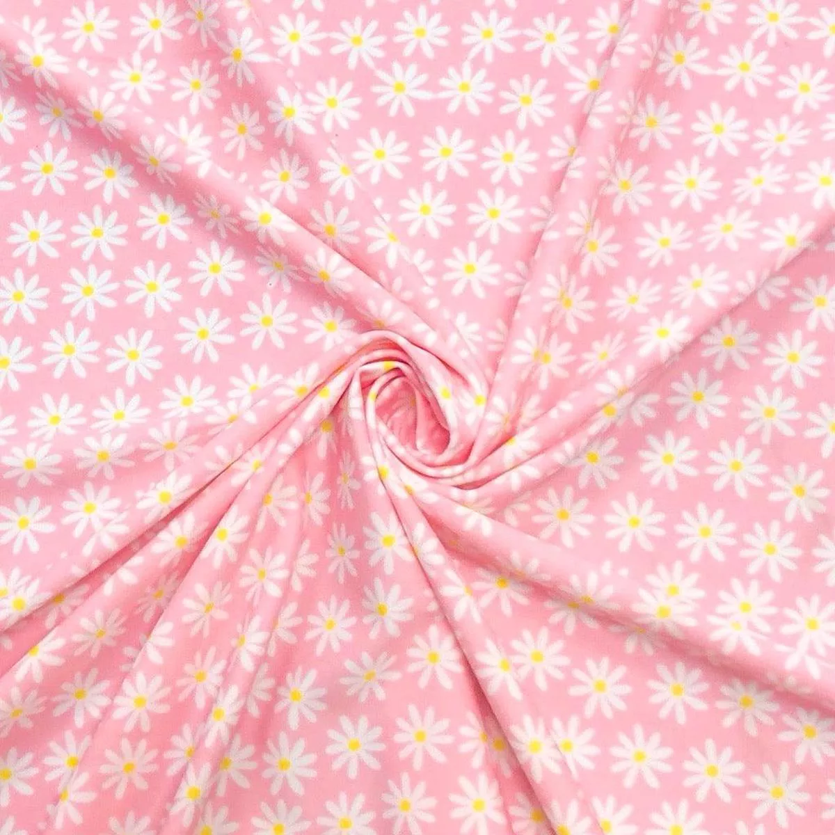 White Daisies on Pink Lycra Spandex