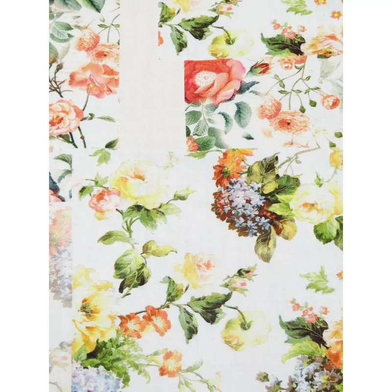 White/Dark Salmon/Lemon/Multi 100% Rayon Floral Patchwork Print Challis 58W