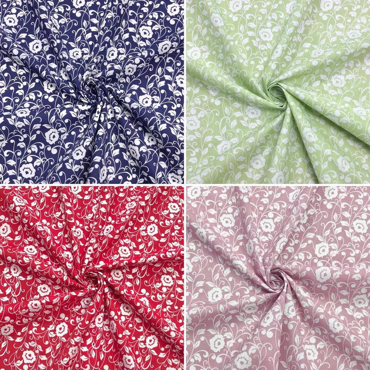 white-floral-vines-polycotton-fabric White Floral Vines Polycotton Fabric