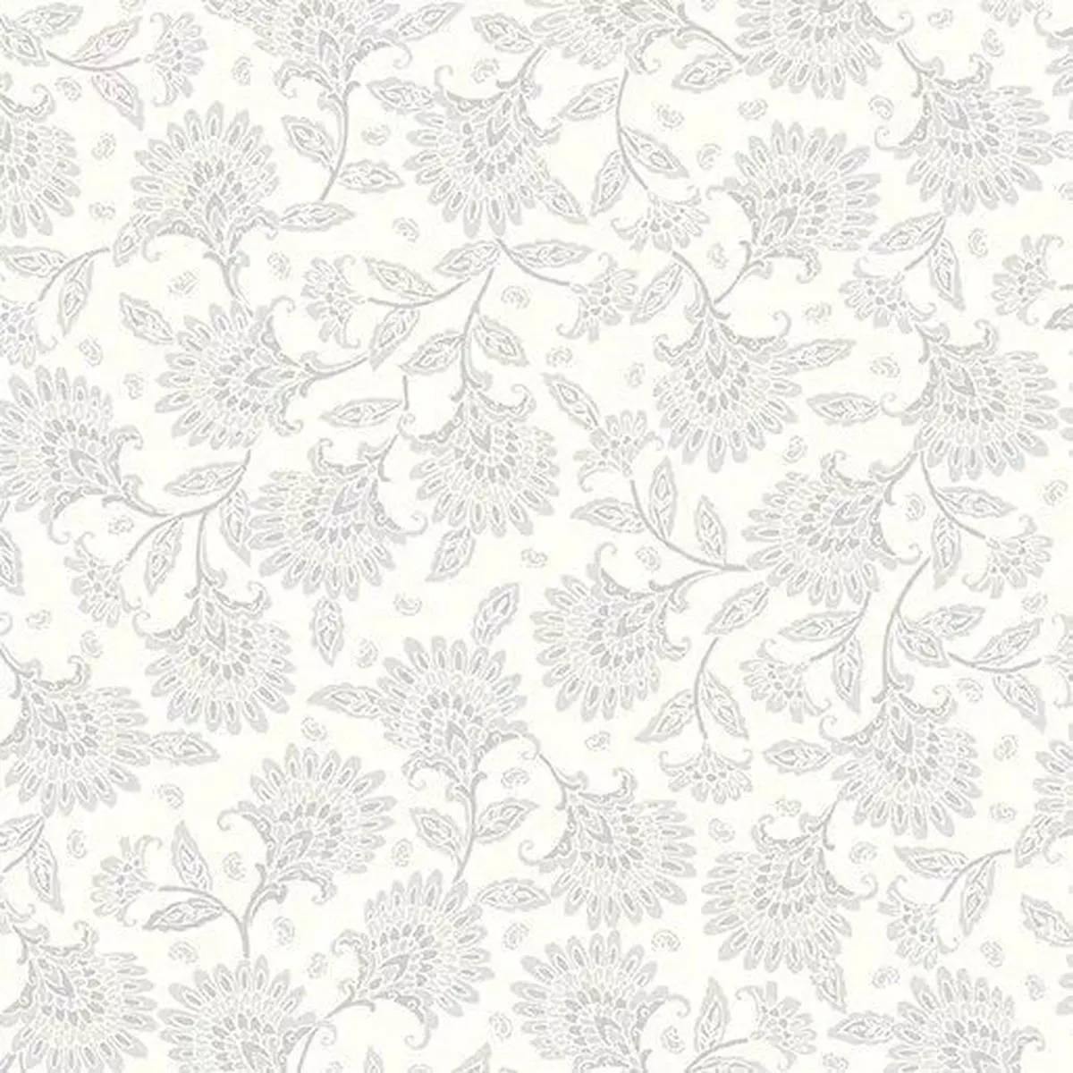 white-grey-whimsy-floral-cotton-wideback-fabric-per-yard White Grey Whimsy Floral Cotton Wideback Fabric per yard