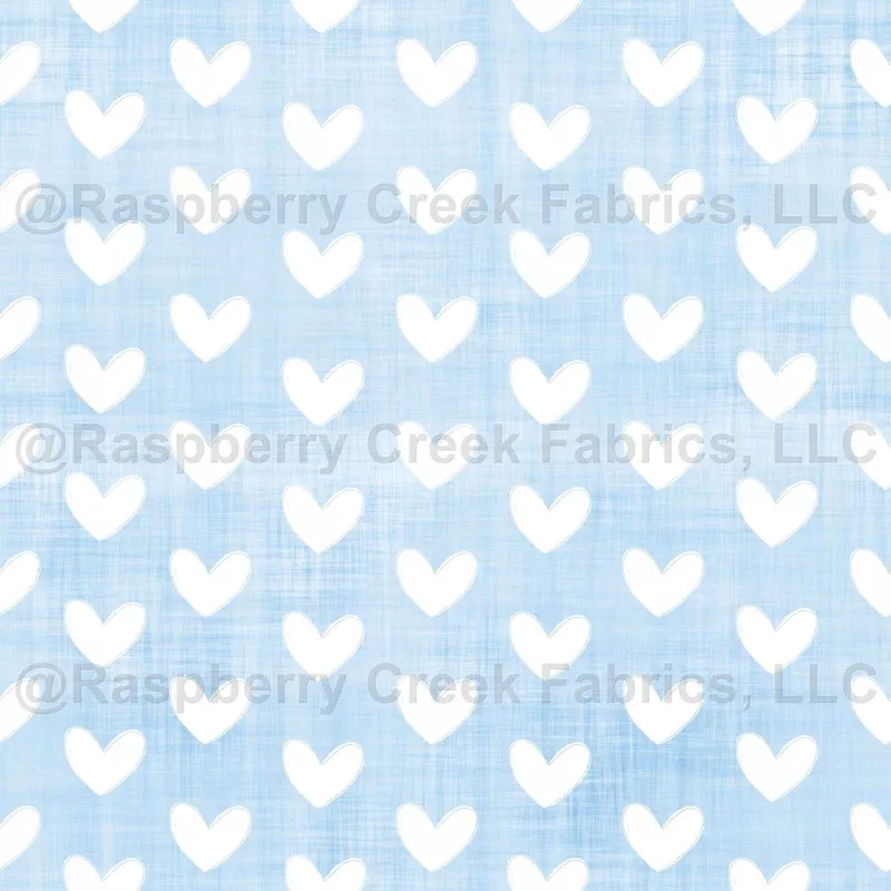 White Hearts on Light Blue Linen – small