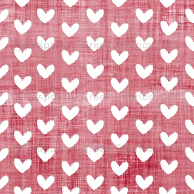 White Hearts on Red Linen