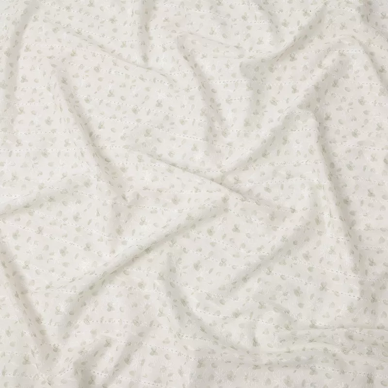 white-light-green-leaf-embroidered-cotton-viscose-fabric-140-cms-width-made-in-c White and Light Green Leaf Embroidered Cotton Viscose Fabric, 140 Cms Width, Made in China-D26239