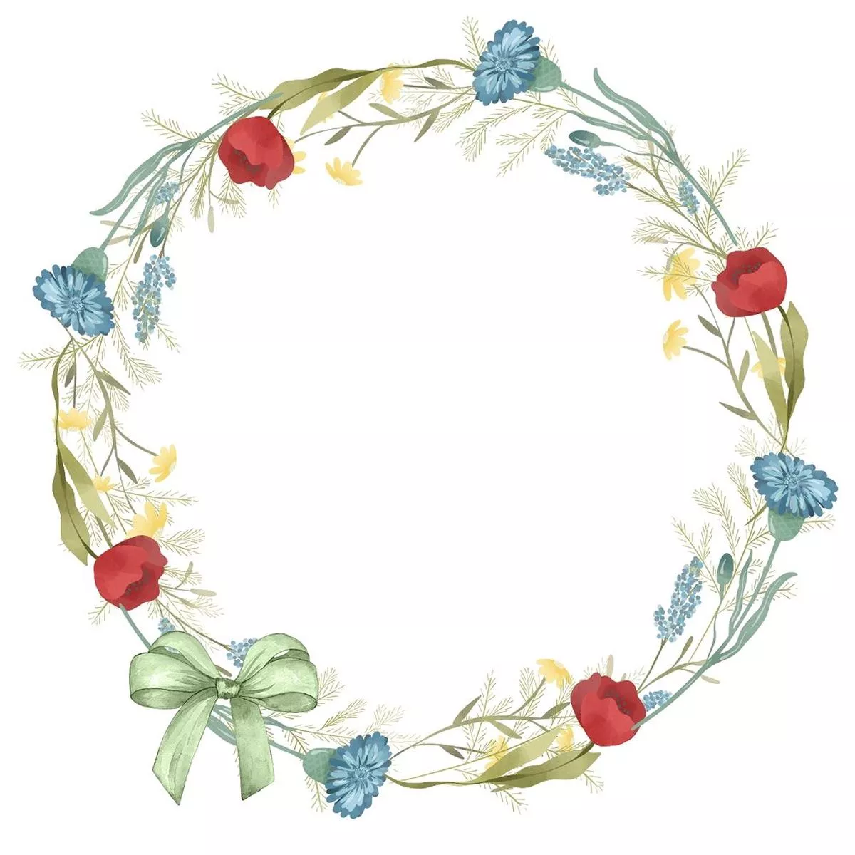 Wild Flowers Wreath Fabric Panel