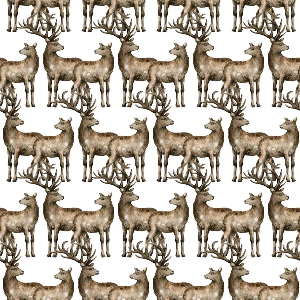 wildlife-deer-watercolor-fabric-brown Wildlife Deer Watercolor Fabric – Brown