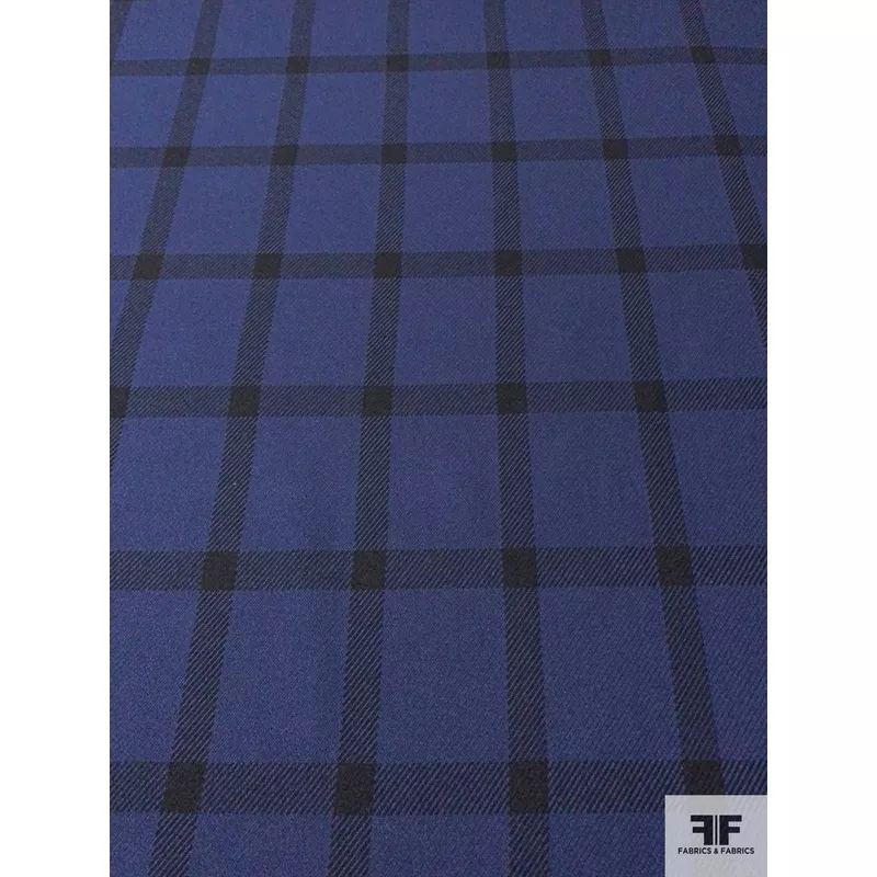 Windowpane Plaid Twill Weave Wool Blend Jacket Weight – Navy / Black