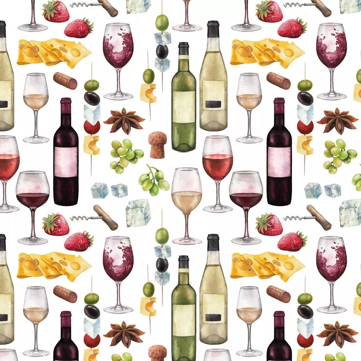 wine-with-fruit-cheese-fabric-white Wine With Fruit & Cheese Fabric – White