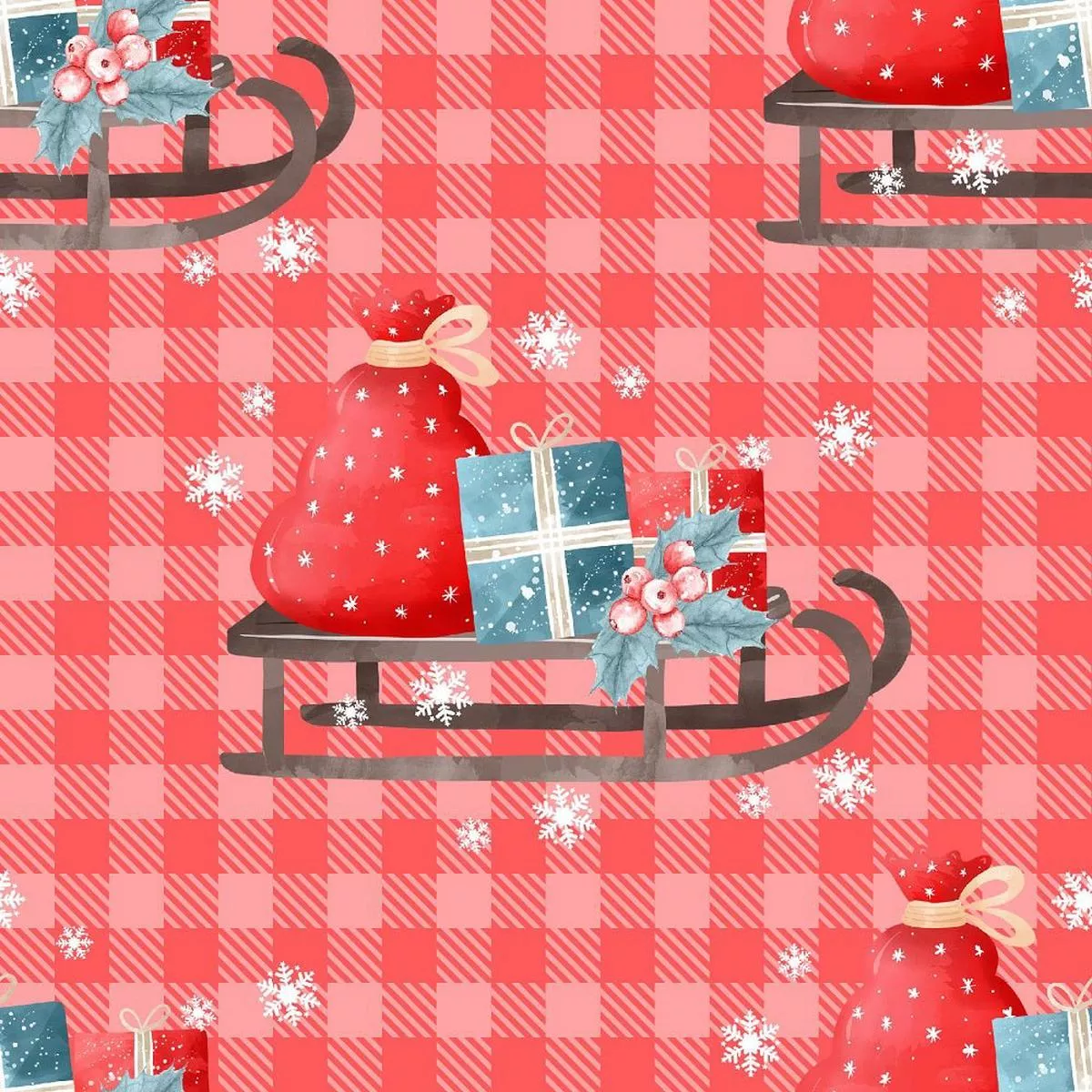 winter-bear-red-gingham-fabric Winter Bear Red Gingham Fabric