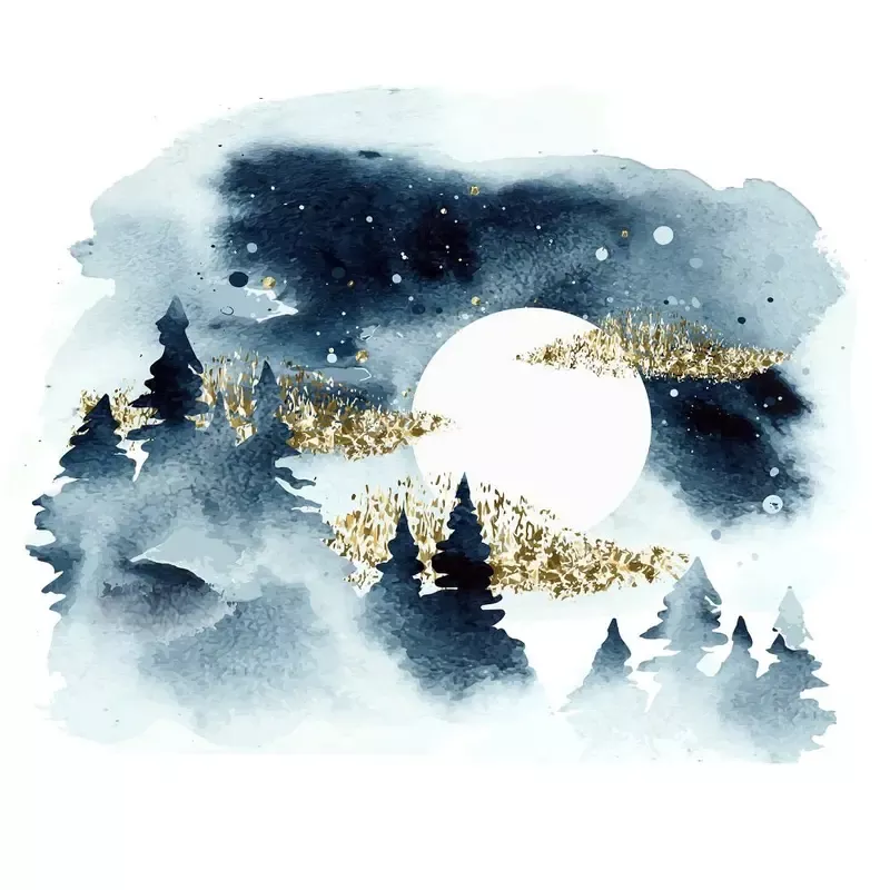 winter-forest-moon-silhouette-fabric-panel Winter Forest Moon Silhouette Fabric Panel