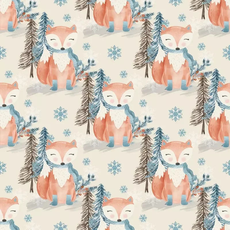 Winter Fox with Snowflakes Fabric – Tan