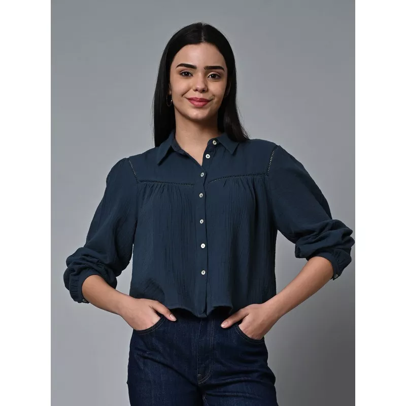 Women’s Blue Cotton Regular Fit Blouse BLUE