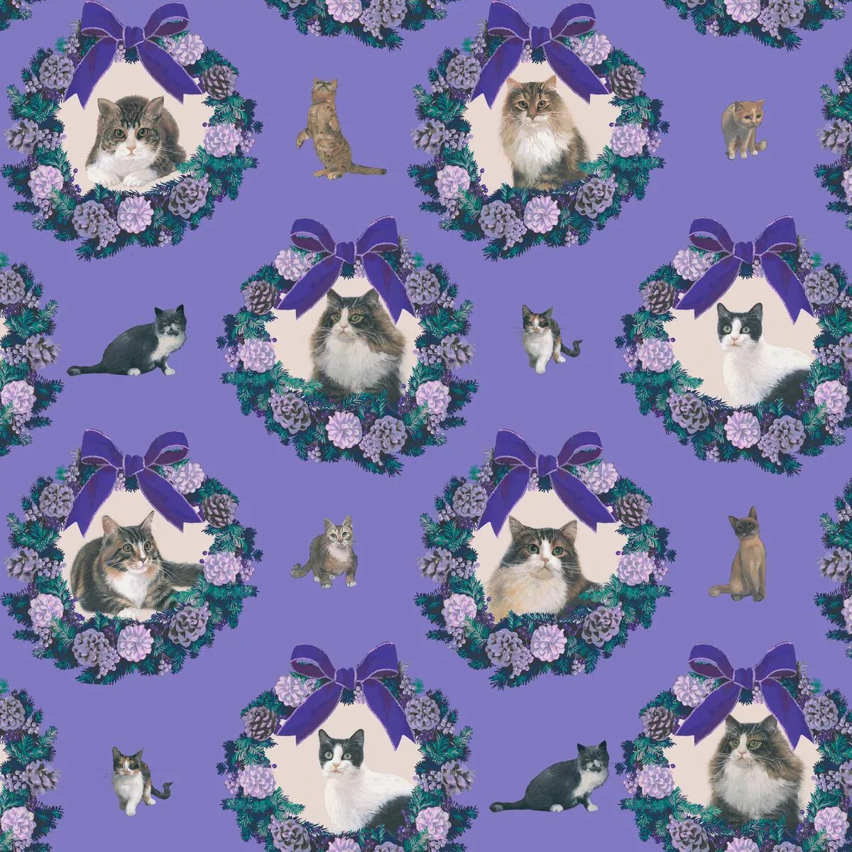 wreath-kitty-on-purple-fabric Wreath Kitty on Purple Fabric