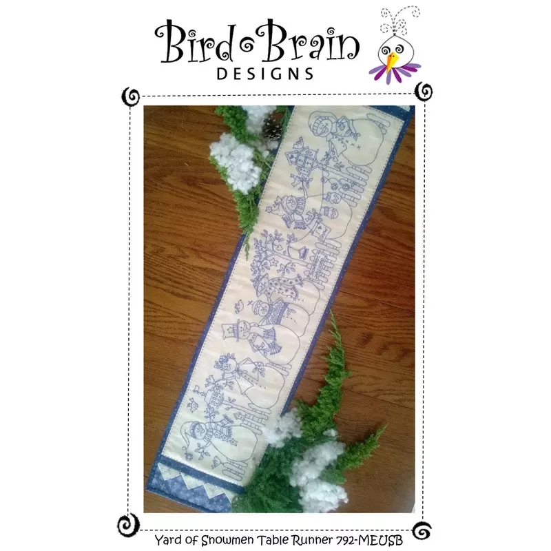 yard-snowmen-table-runner-machine-embroidery-usb Yard of Snowmen Table Runner Machine Embroidery USB