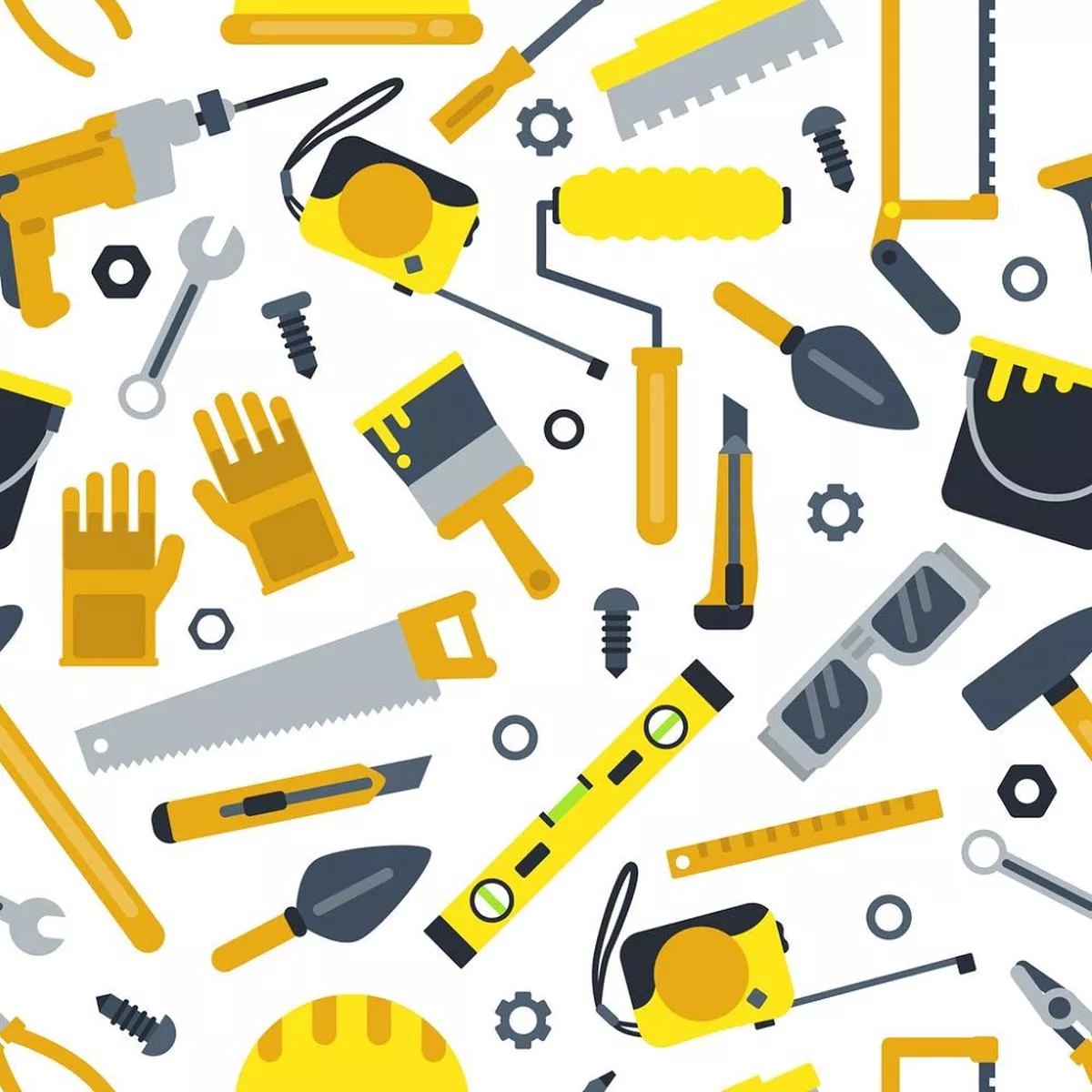 yellow-construction-tools-variation-2-fabric Yellow Construction Tools Variation #2 Fabric