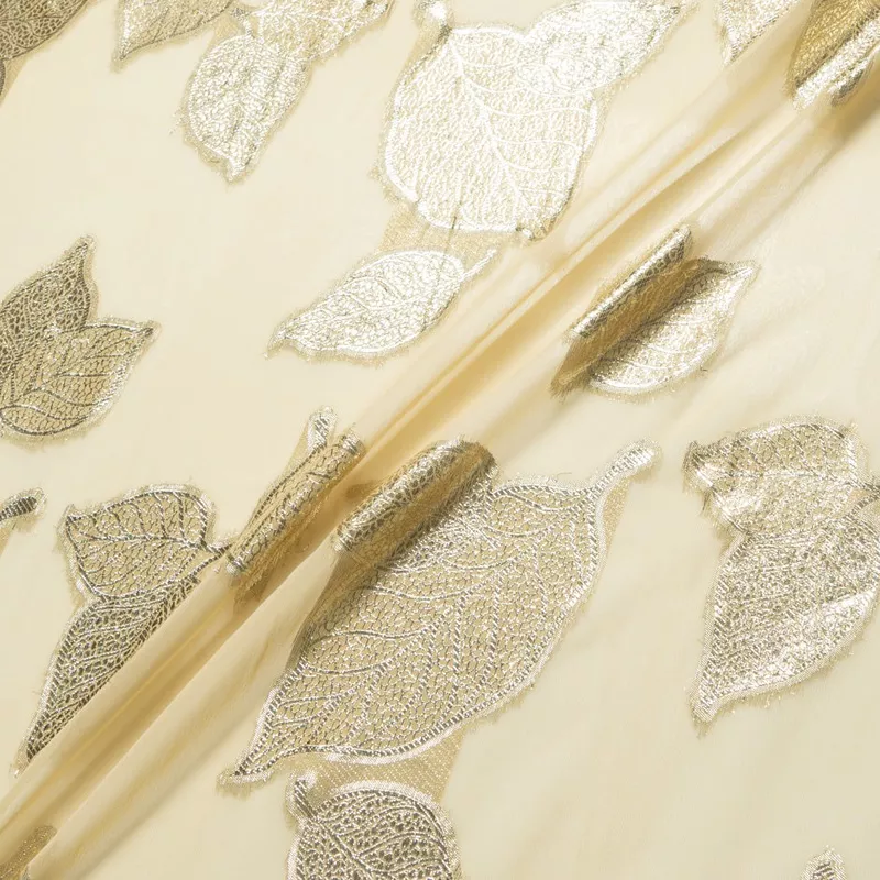 yellow-metallic-leaf-silk-chiffon Yellow Metallic Leaf Silk Chiffon