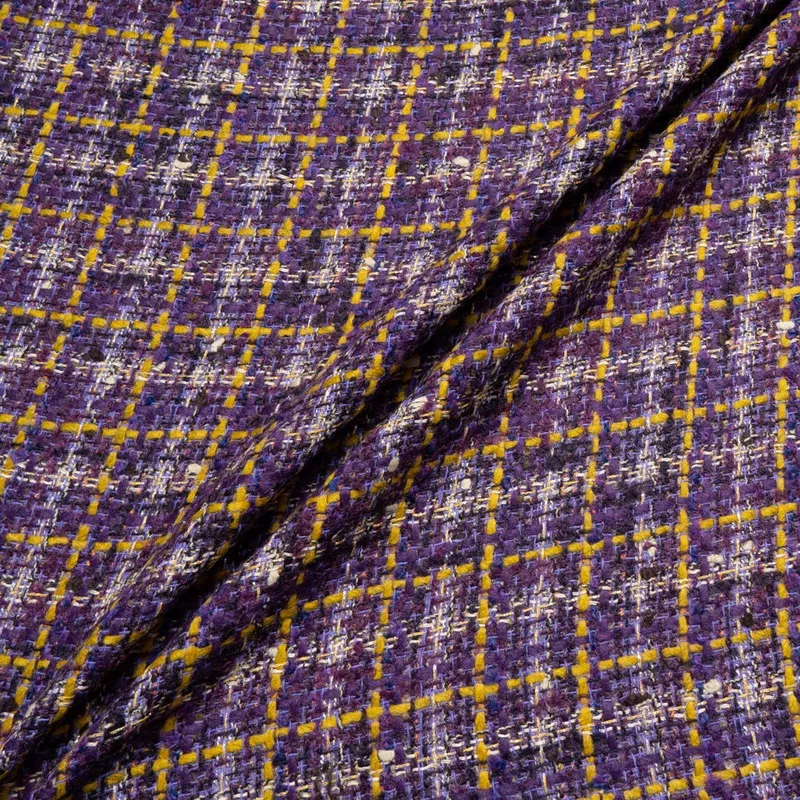 Yellow & Purple Checkered Cotton Blend Boucl