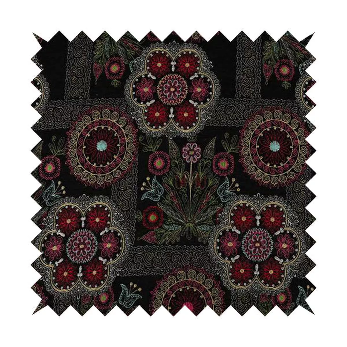 zamorin-detailed-colourful-weave-patchwork-theme-pattern-black-multicoloured-che Zamorin Detailed Colourful Weave Patchwork Theme Pattern Black Multicoloured Chenille Fabric JO-1431