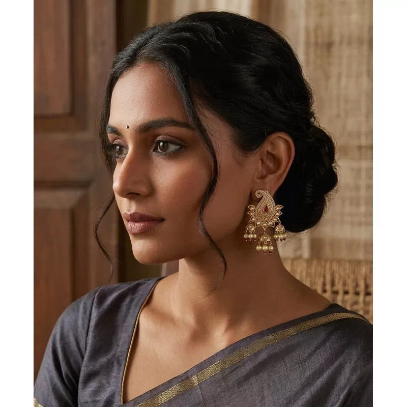 zariya-handcrafted-paisley-shaped-gold-plated-alloy-earrings-with-pearl-hangings Zariya Handcrafted Paisley Shaped Gold Plated Alloy Earrings With Pearl Hangings